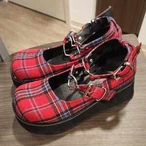 Demonia Sprite-02 Red Plaid Tartan Size 10
